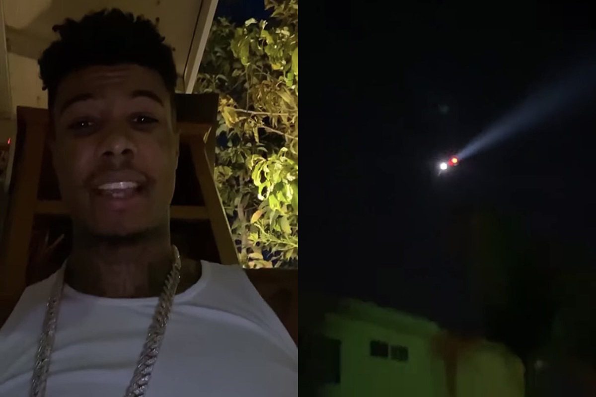 Blueface Hides in Someone's Front Yard While Claiming He’s Being Chased by a Helicopter: Video