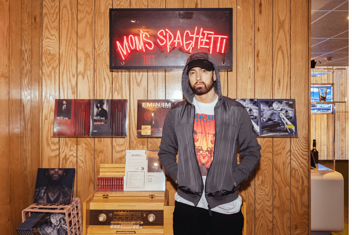 Eminem Personally Serves Fans at the Launch of “Mom’s Spaghetti”