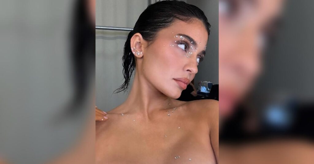 kylie jenner rocks face gems seductive topless photo new fragrance