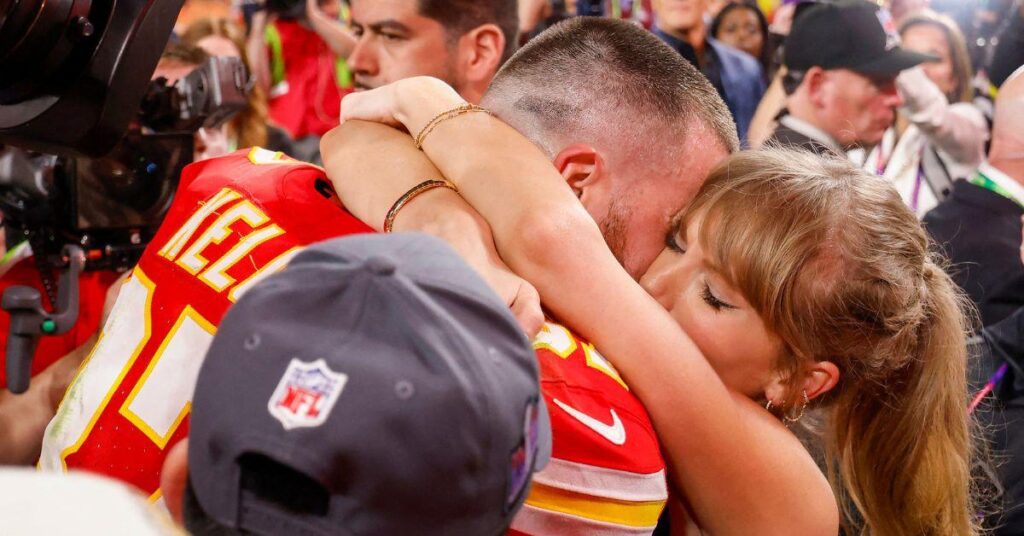 Photo of Taylor Swift and Travis Kelce debuted their romance in 2023.