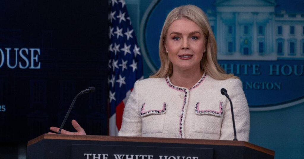 Image of Karoline Leavitt has been defensive of the president's White House renovations.
