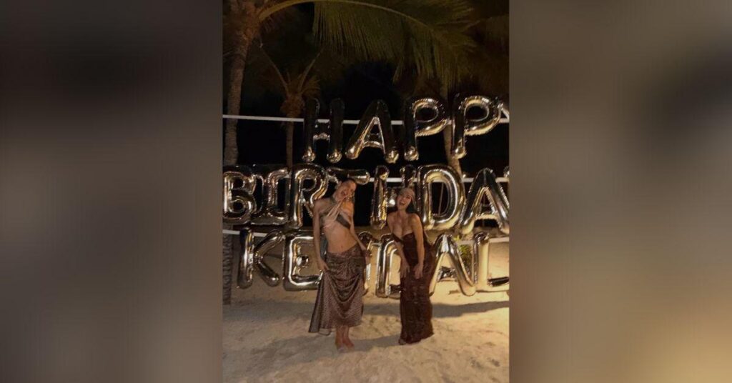 Image of Kim Kardashian celebrated Kendall Jenner's birthday on the beach.
