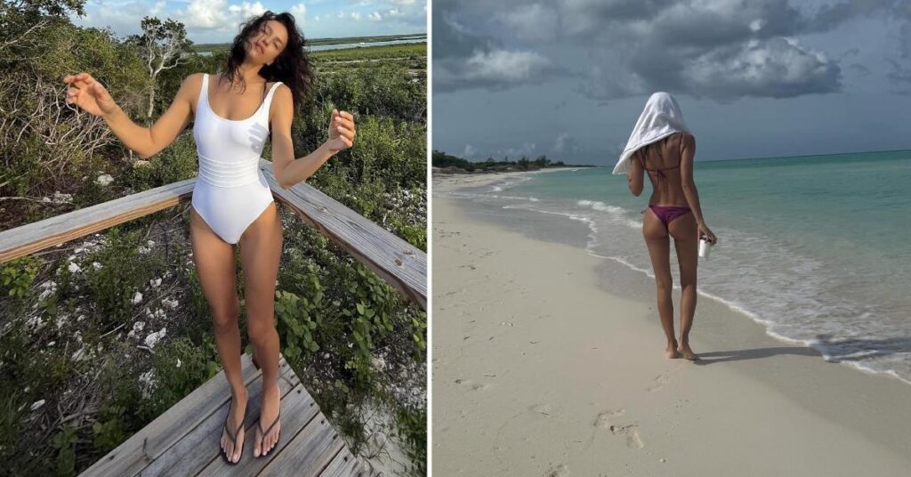 Photo of The Russian star hit the beach while away.