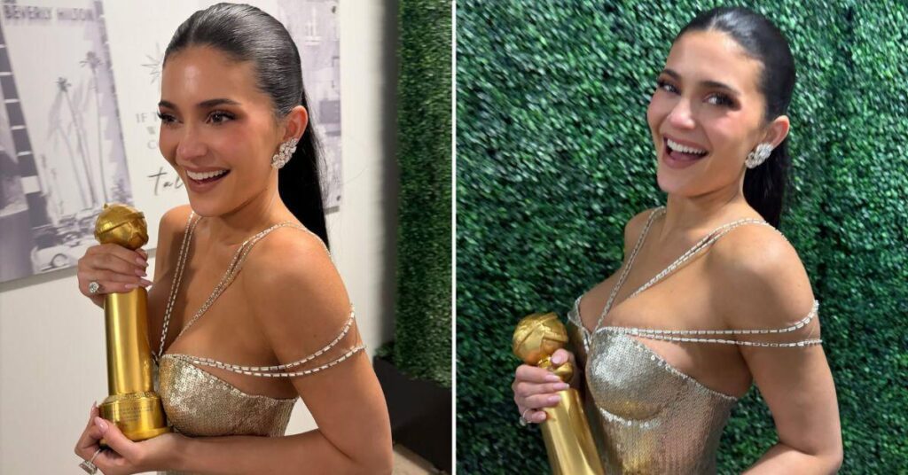 Photo of Kylie Jenner was slammed for posing with Timothée Chalamet's Golden Globe on January 11.