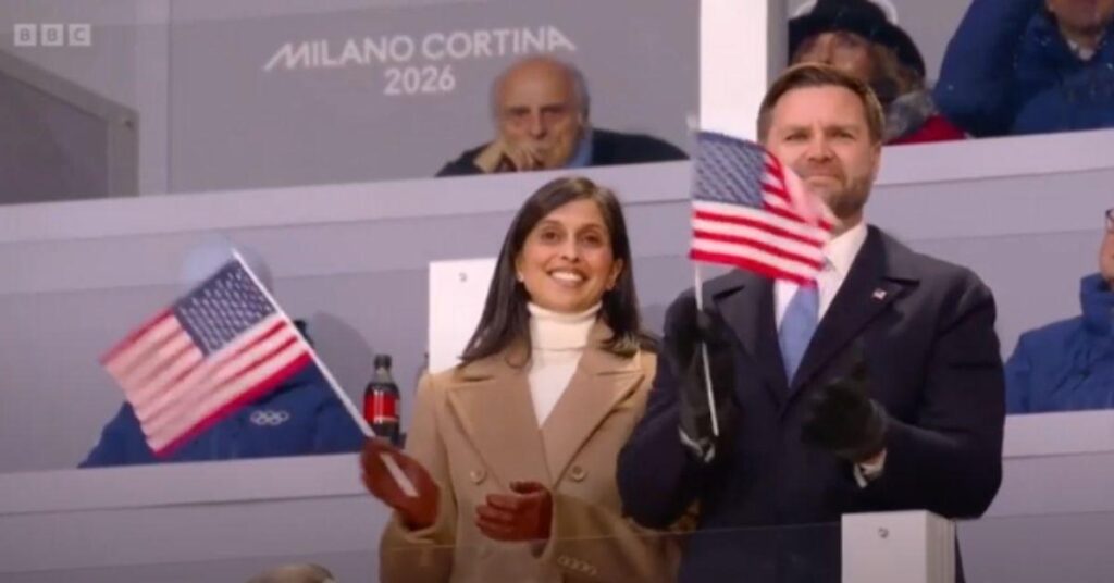 image of J.D. Vance’s Olympic visit sparked controversy in Milan.