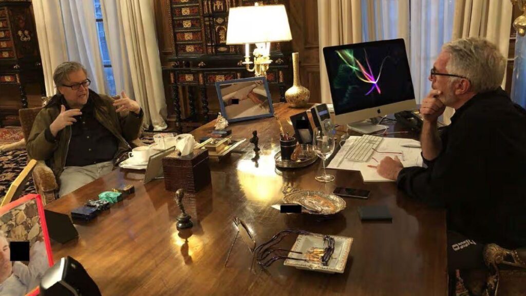 image of Steve Bannon and Jeffrey Epstein appeared to be friendly.