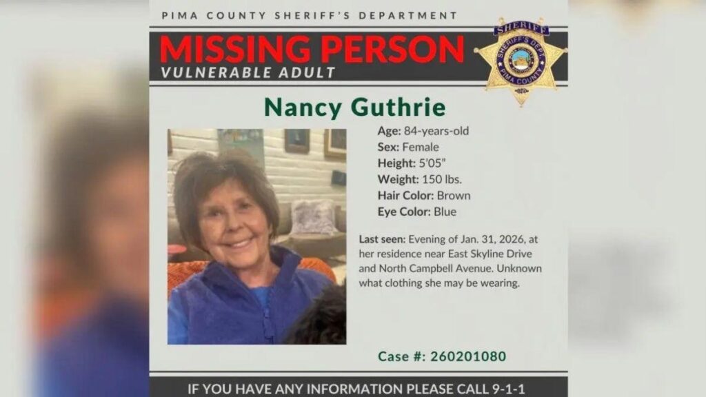 image of Nancy Guthrie was reported missing on Sunday, February 1.