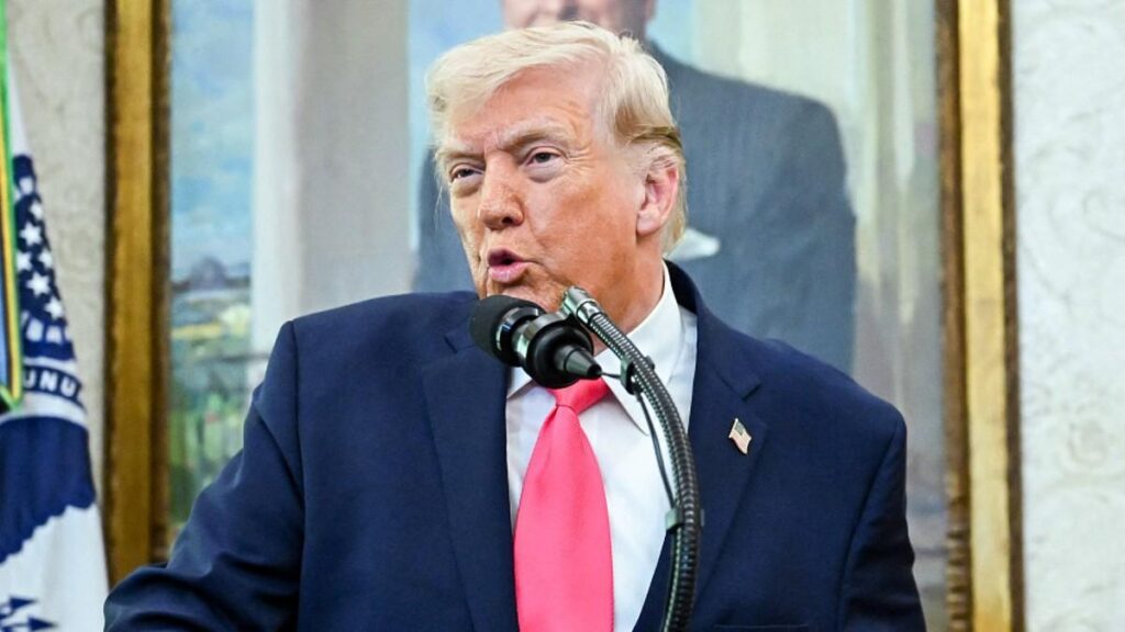 Image of Donald Trump ultimately used the word 'war' to describe the conflict in Iran despite admitting he's purposely avoiding the term.