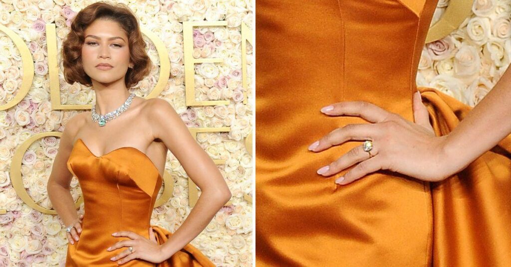image of Zendaya was seen wearing a gold band on her left hand.