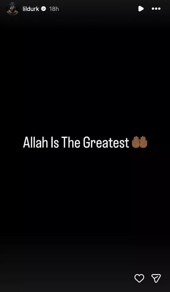 Lil Durk shared a message on his Instagram Story.